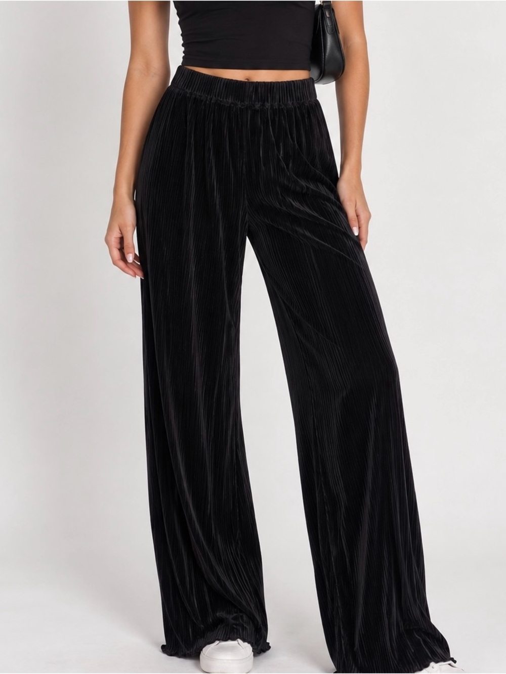 Better Be Black Pleated Straight-Leg Velvet Pants